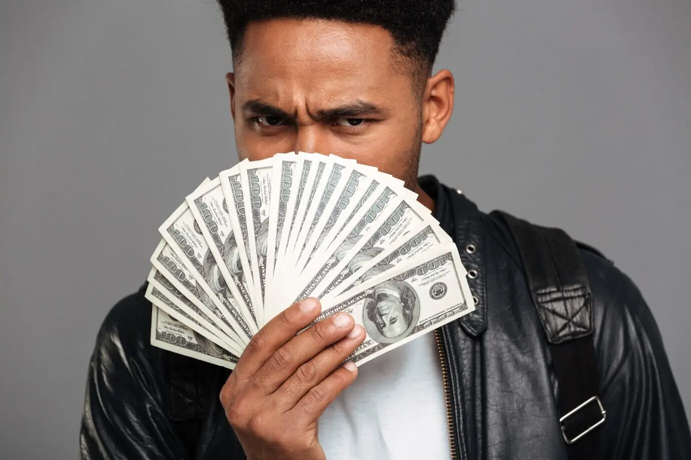 Close-up portrait of a serious African-American man